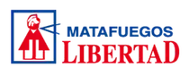 Logotipo con texto rojo y azul: “MATAFUEGOS LIBERTAD” junto a un icono de extintor de incendios.