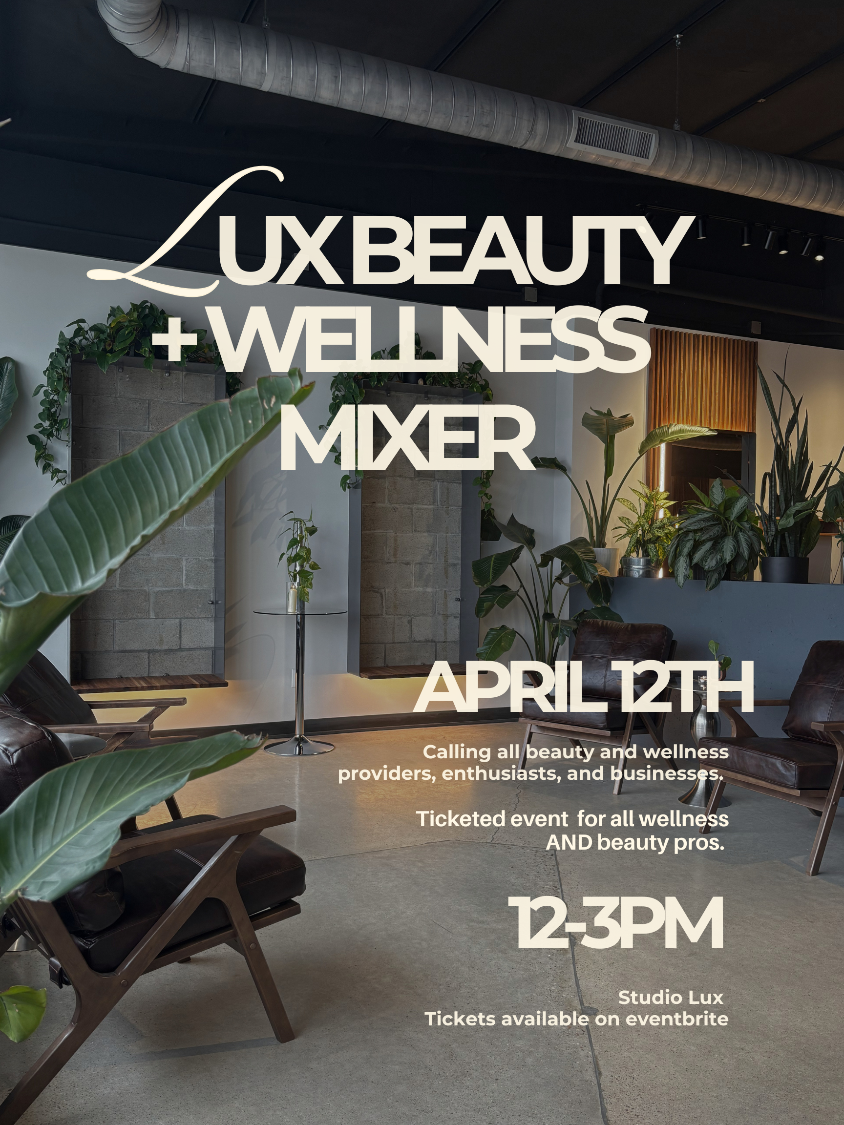 Soft opening announcement for Studio Lux, a salon in Boise. Includes a woman's face, details, and date/time.