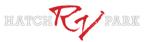 A red and white logo for hatch g park