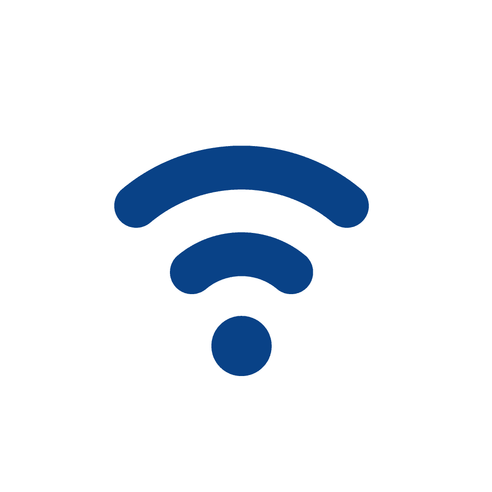 A blue wifi icon on a white background.