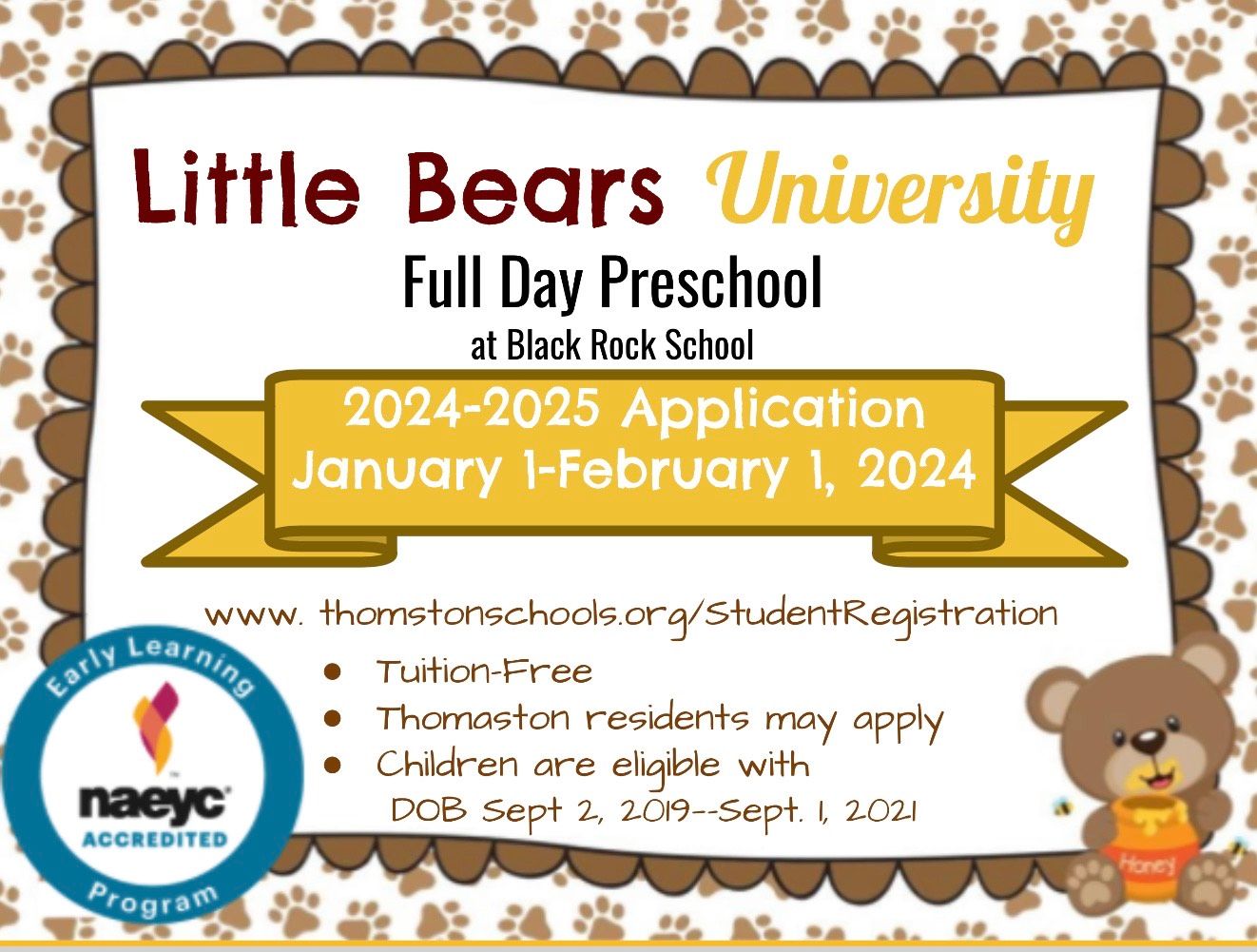 An advertisement for little bears university full day preschool