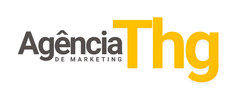 Logotipo da Agência Thg, uma agência de marketing. Texto em cinza e amarelo.