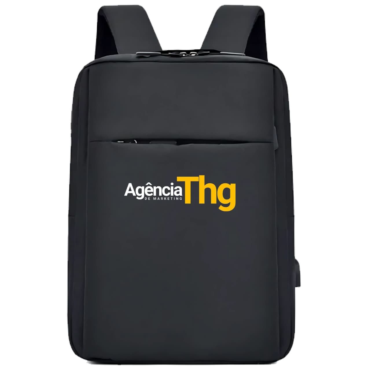 Mochila preta com o logotipo 