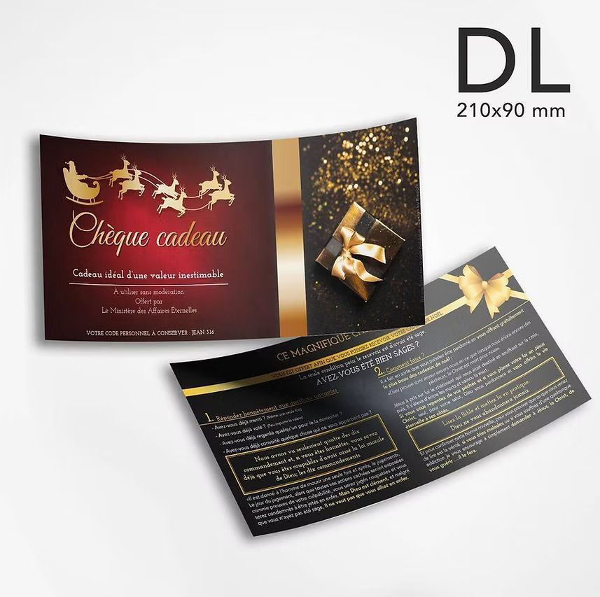 Un chèque cadeau avec une photo d'un coffret cadeau dessus.