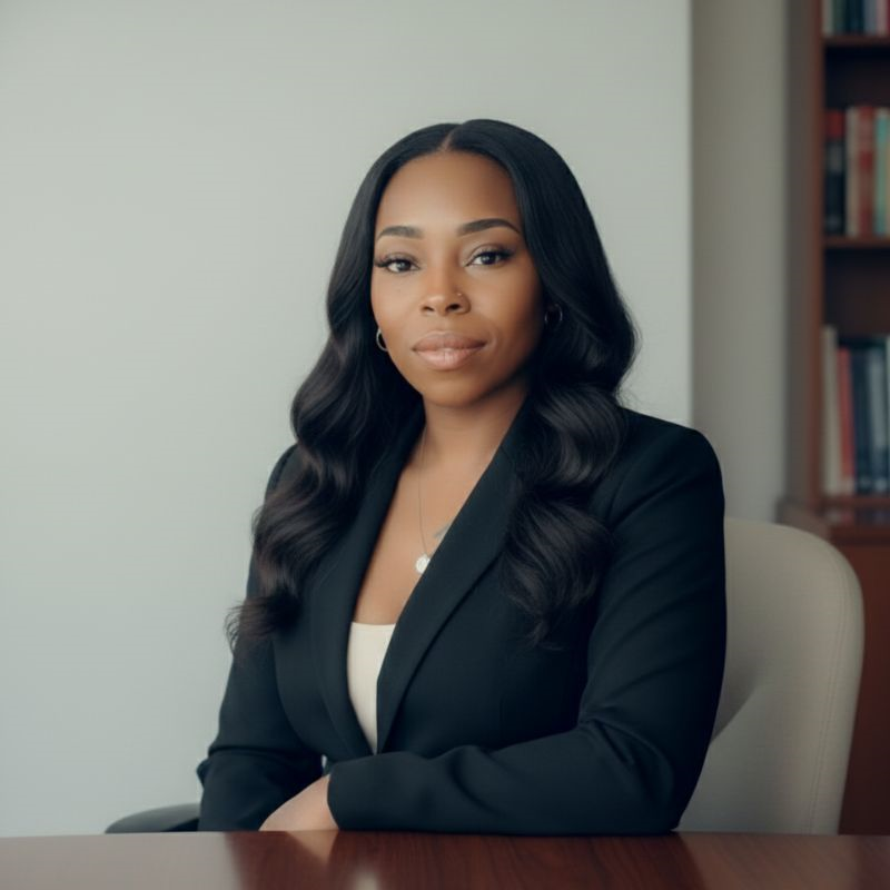 A woman in a black jacket and white shirt is smiling for the camera.