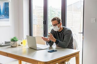 Working from home. In self isolation. Mask on.