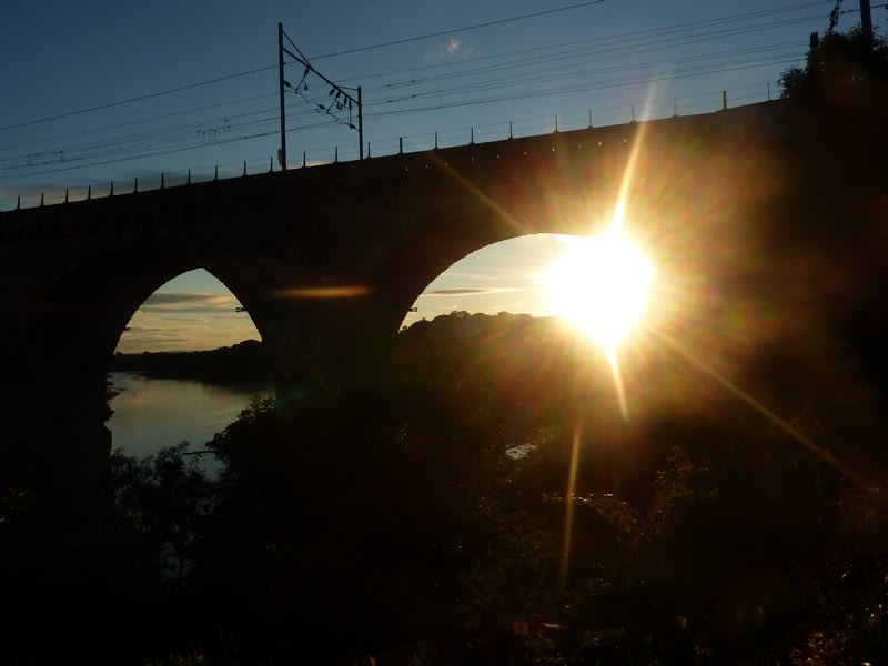 Railway bridge at sunset 