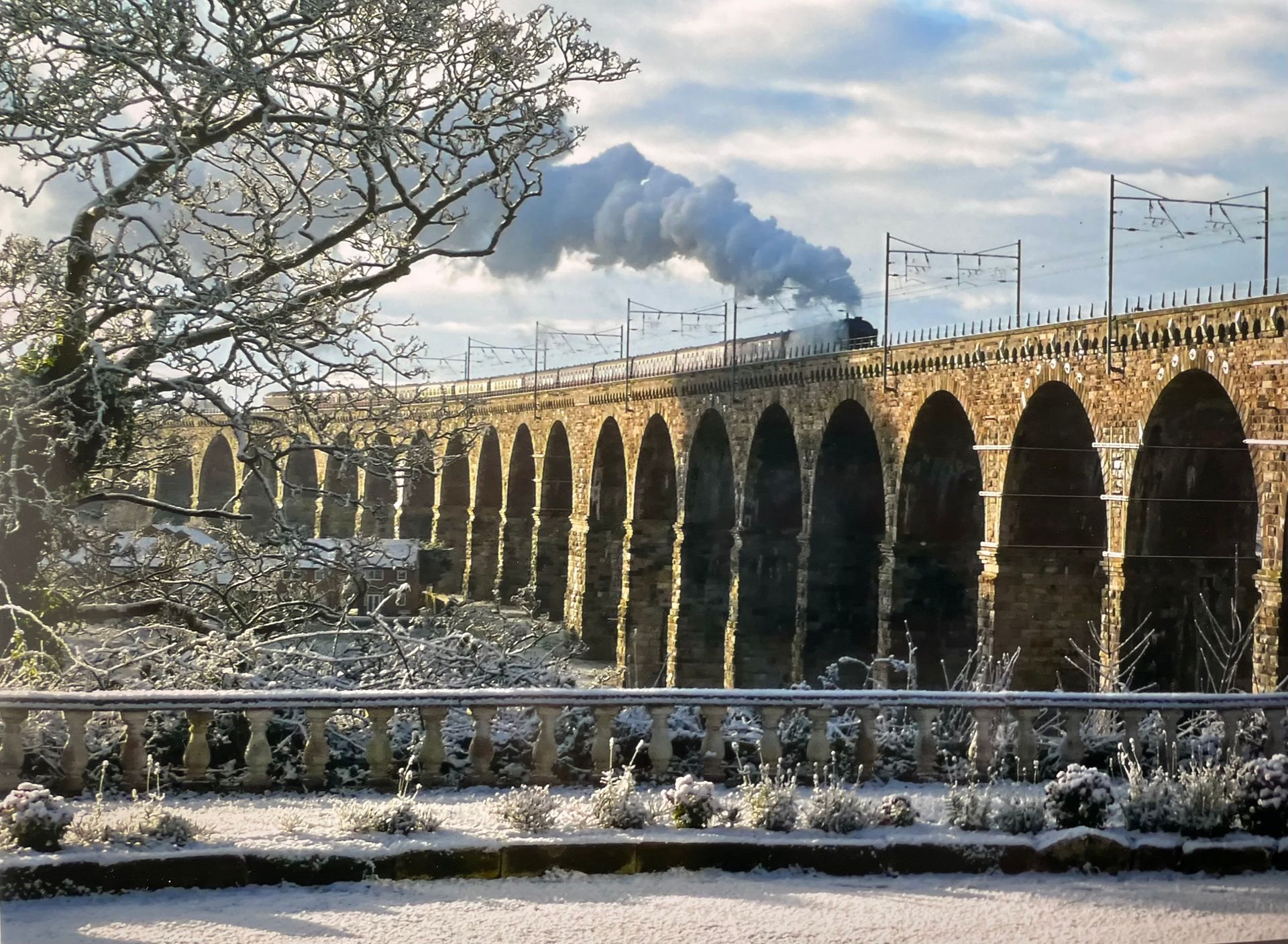 Railway bridge and steam engine 