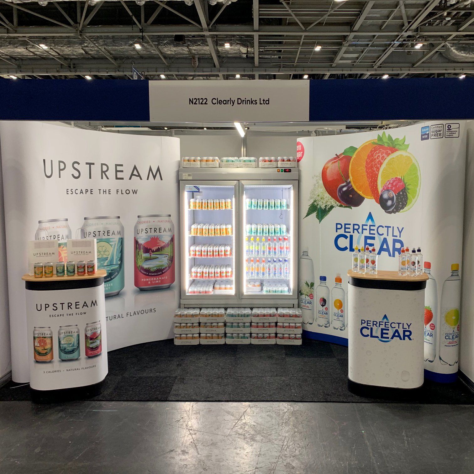 A display of upstream drinks at a convention