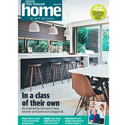 The cover of a home magazine shows a kitchen and bathroom.