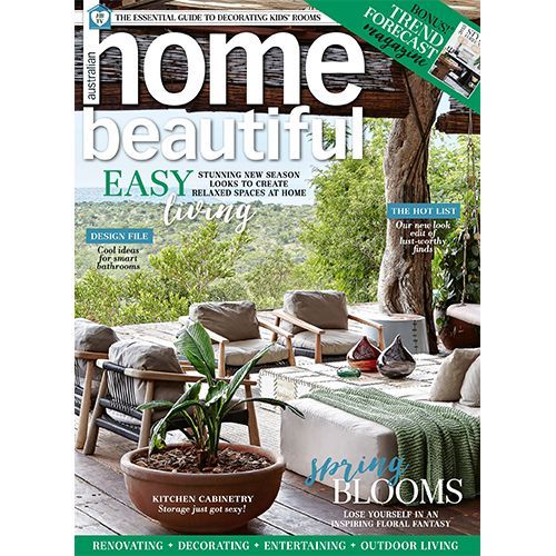 The cover of a home beautiful magazine with a potted plant on it.