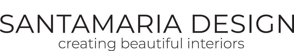 A logo for santamaria design creating beautiful interiors