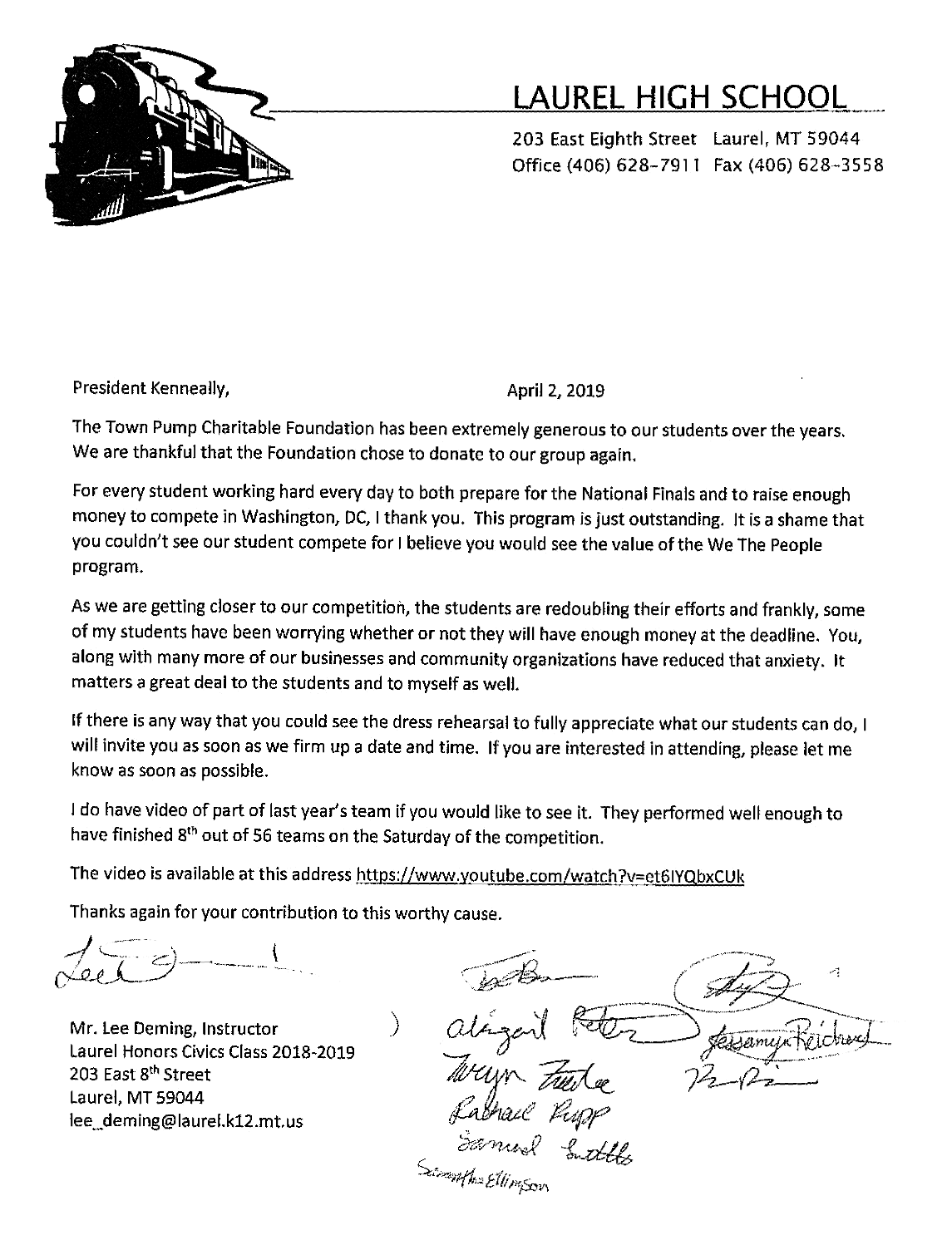 Letter from Laurel High School