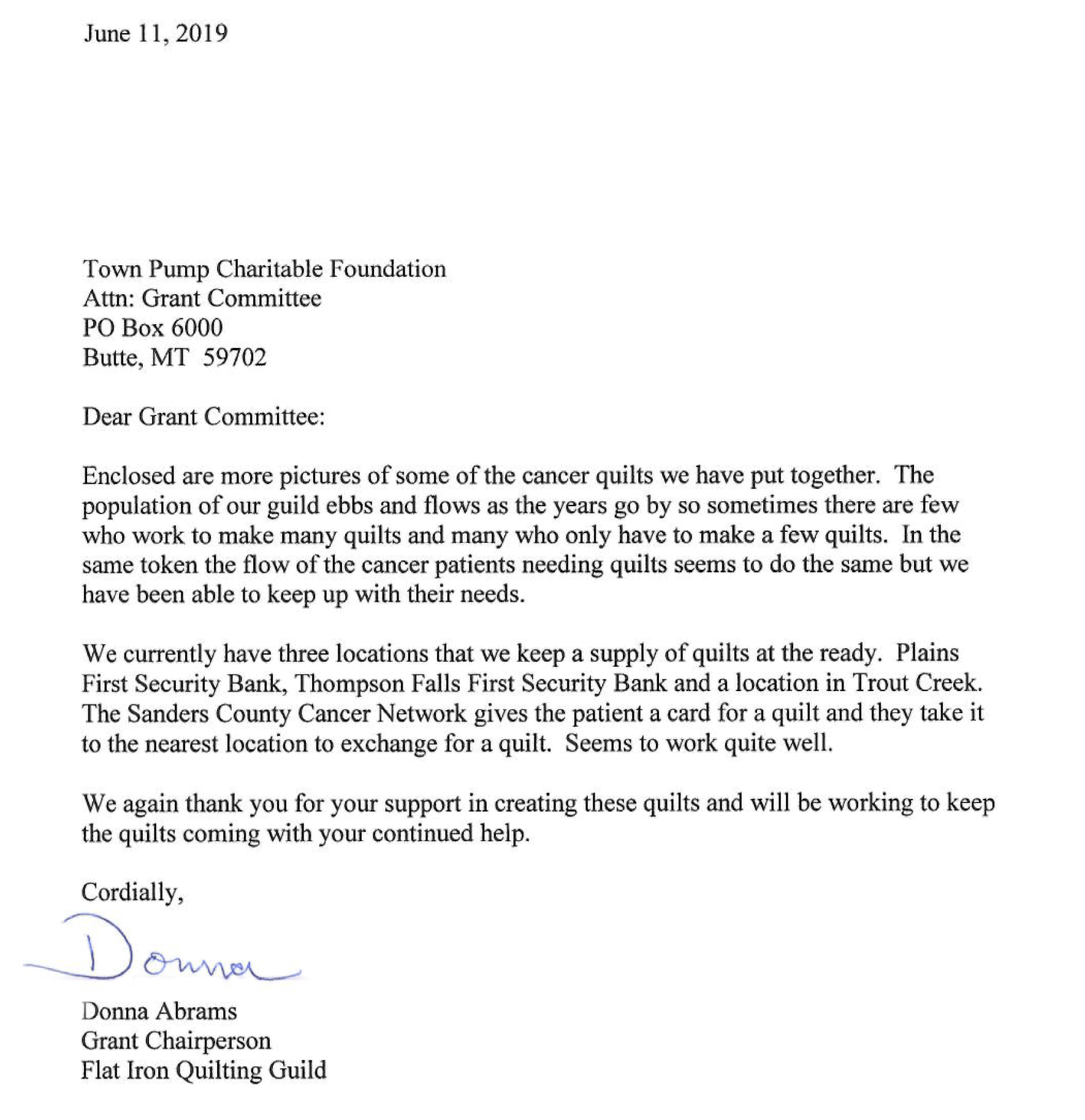 Letter from Laurel High School grant recipient