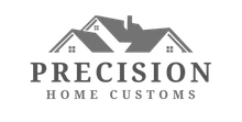Logo of "Precision Home Customs" with a stylized gray house icon above the text.