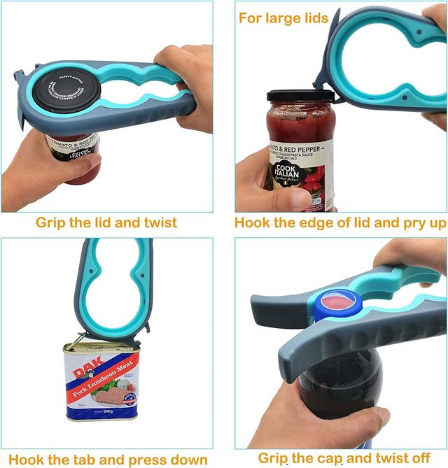 Jar Opener for Weak Hands, Easy Twist Jar Opener For Seniors with  Arthritis, 5 in 1 Multi Function Bottle Opener Lid Opener For Arthritic  Hands with Non Slip Rubber Jar Gripper Pad (