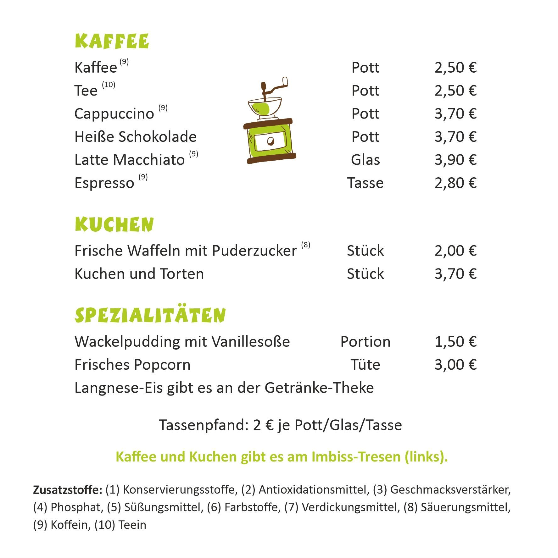 Speisekarte - Kaffee und Kuchen
