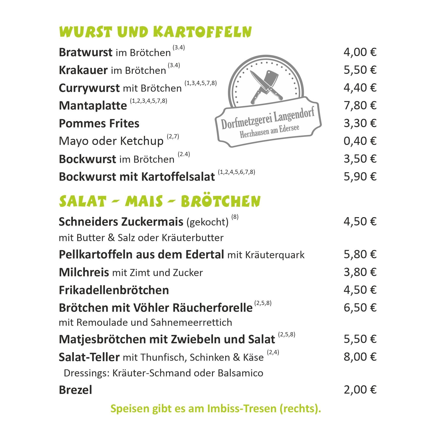 Speisekarte - Speisen