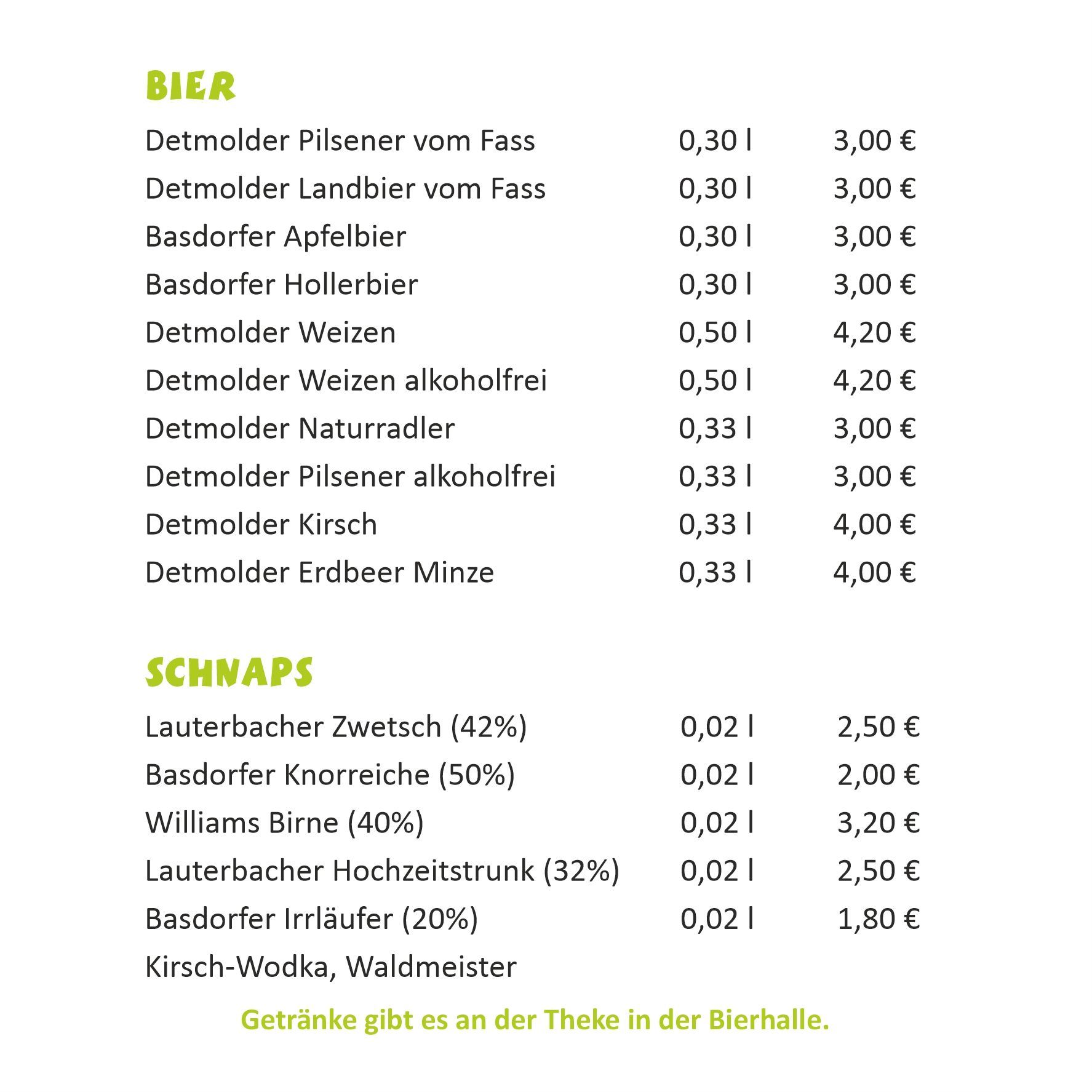 Speisekarte - Getränke 1
