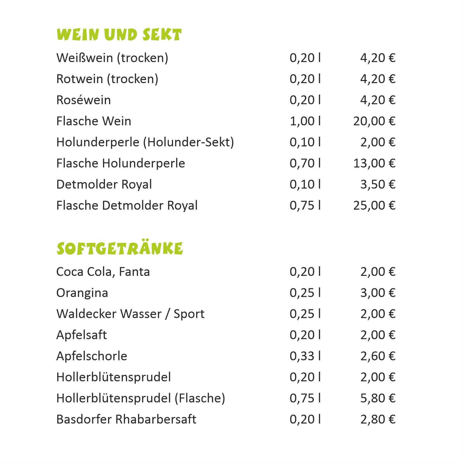 Speisekarte - Getränke 2