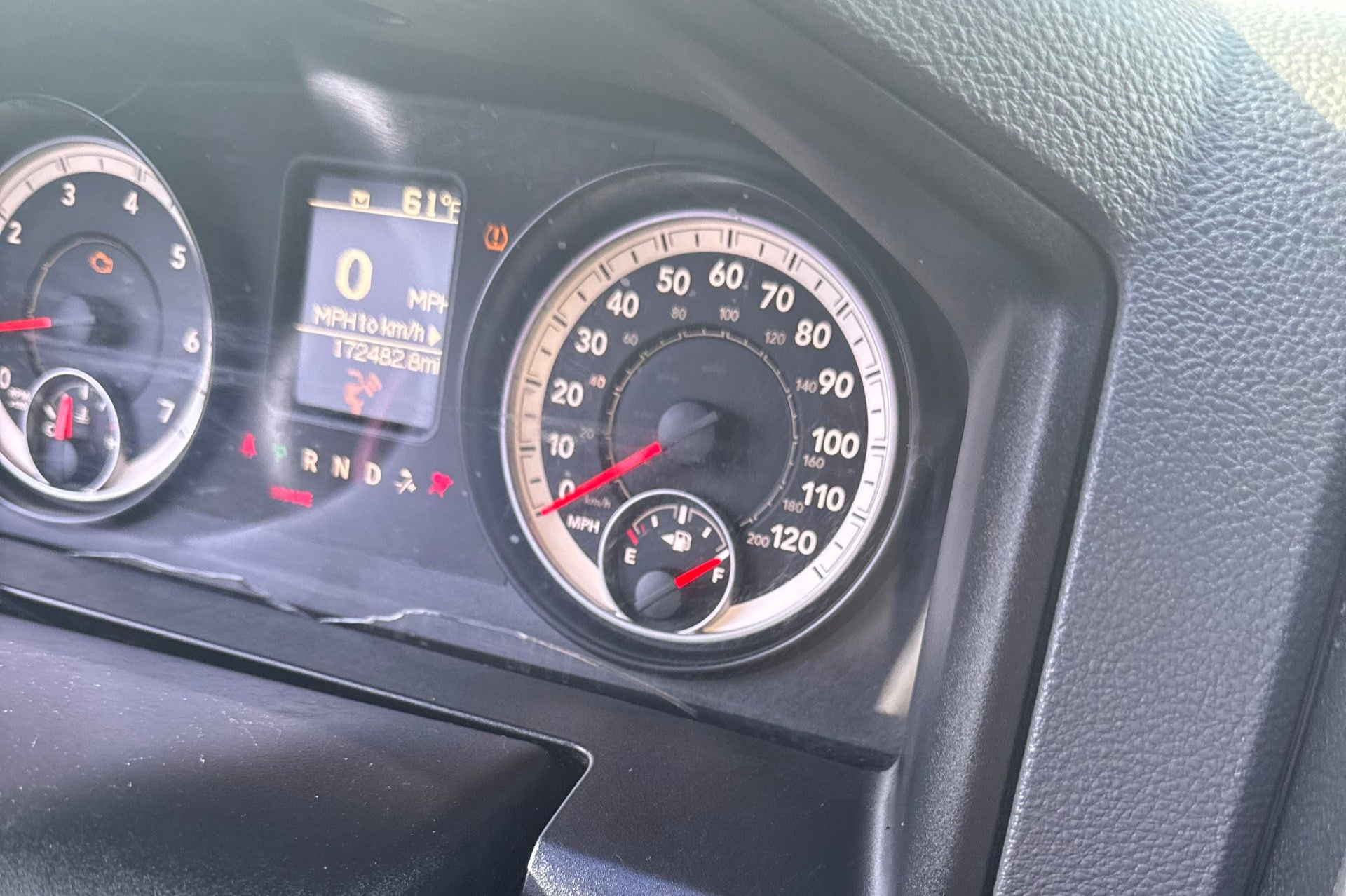 Dashboard with speedometer at 0 MPH, and warning lights illuminated | PeePaw's Garage