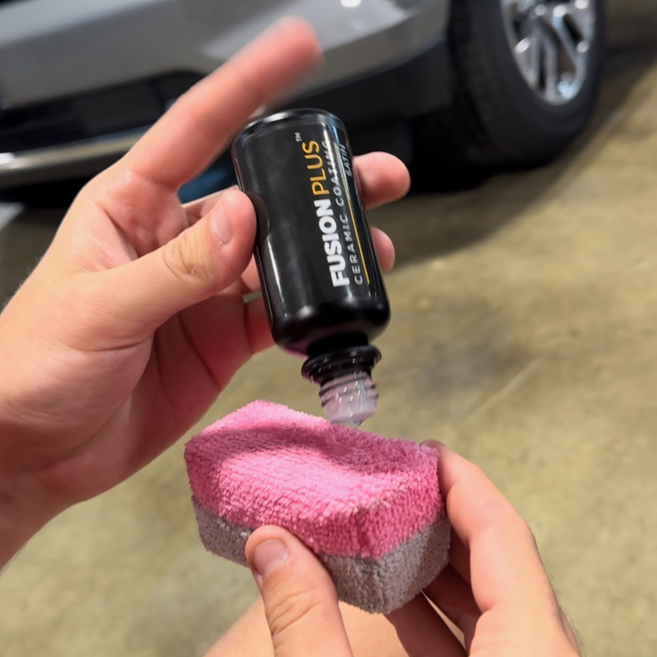 ceramic coating on a white car