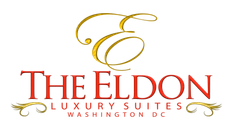 Logo for The Eldon Luxury Suites in Washington, DC; features a gold 