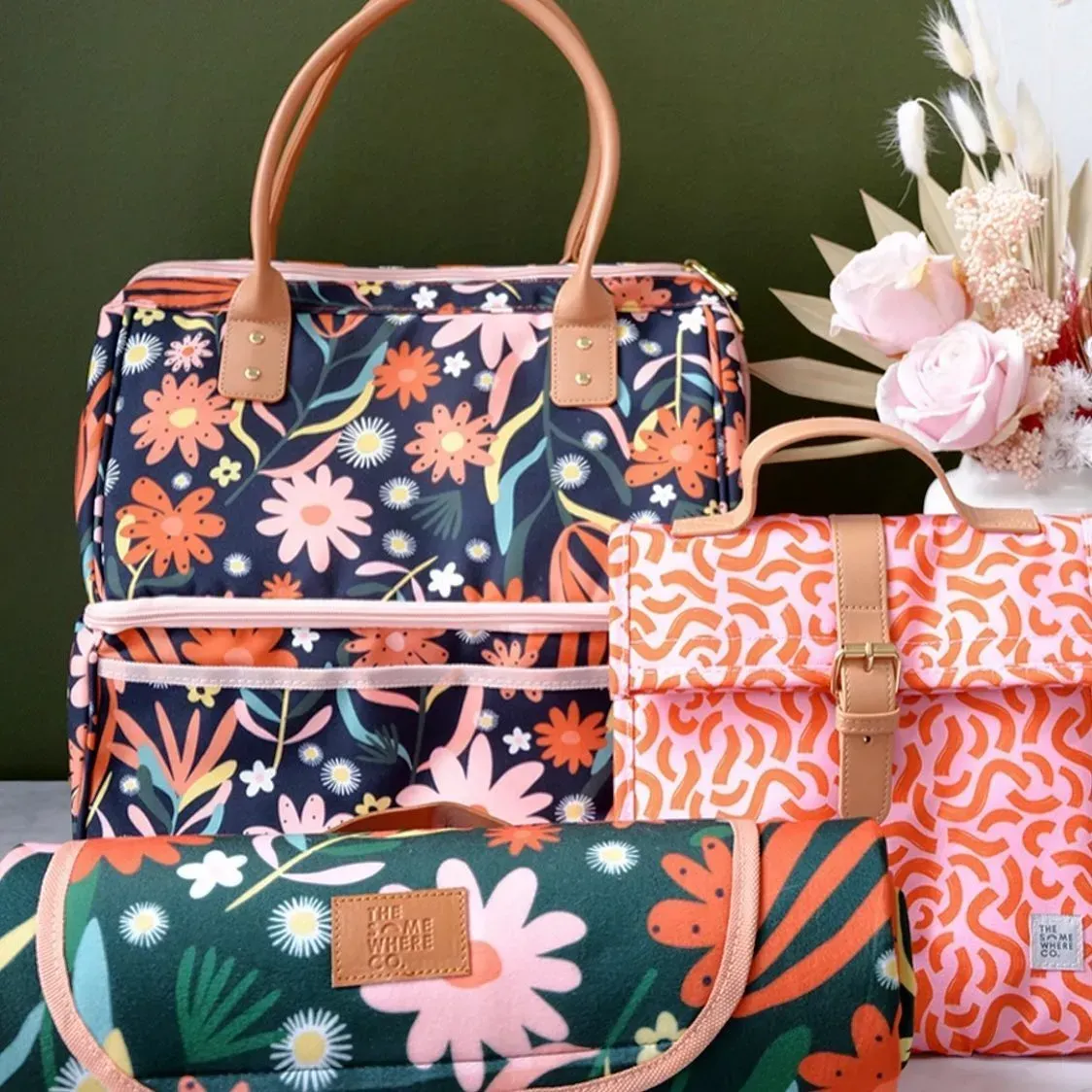 Floral Print Lunch Bags and Picnic Blanket, Close-up — Decadence Gifts & Homewares in Springsure, QLD