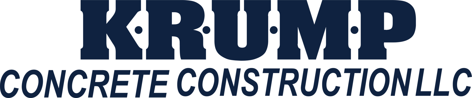 The logo for krump concrete construction llc is blue and white