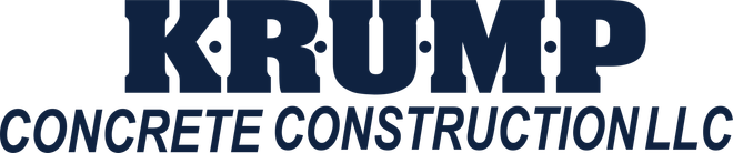 The logo for krump concrete construction llc is blue and white