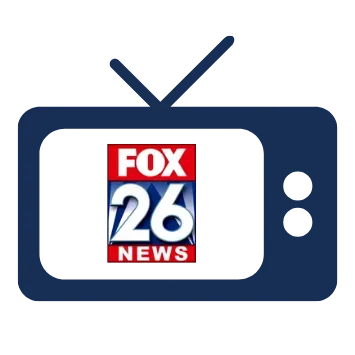 An icon of a television with the fox 26 news logo on it