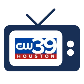 A tv with the cw 39 houston logo on it
