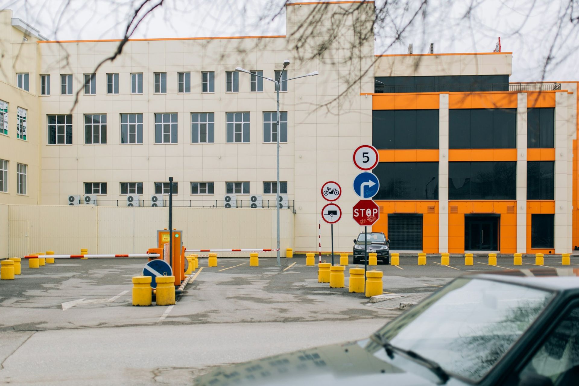 road signs in the parking lot