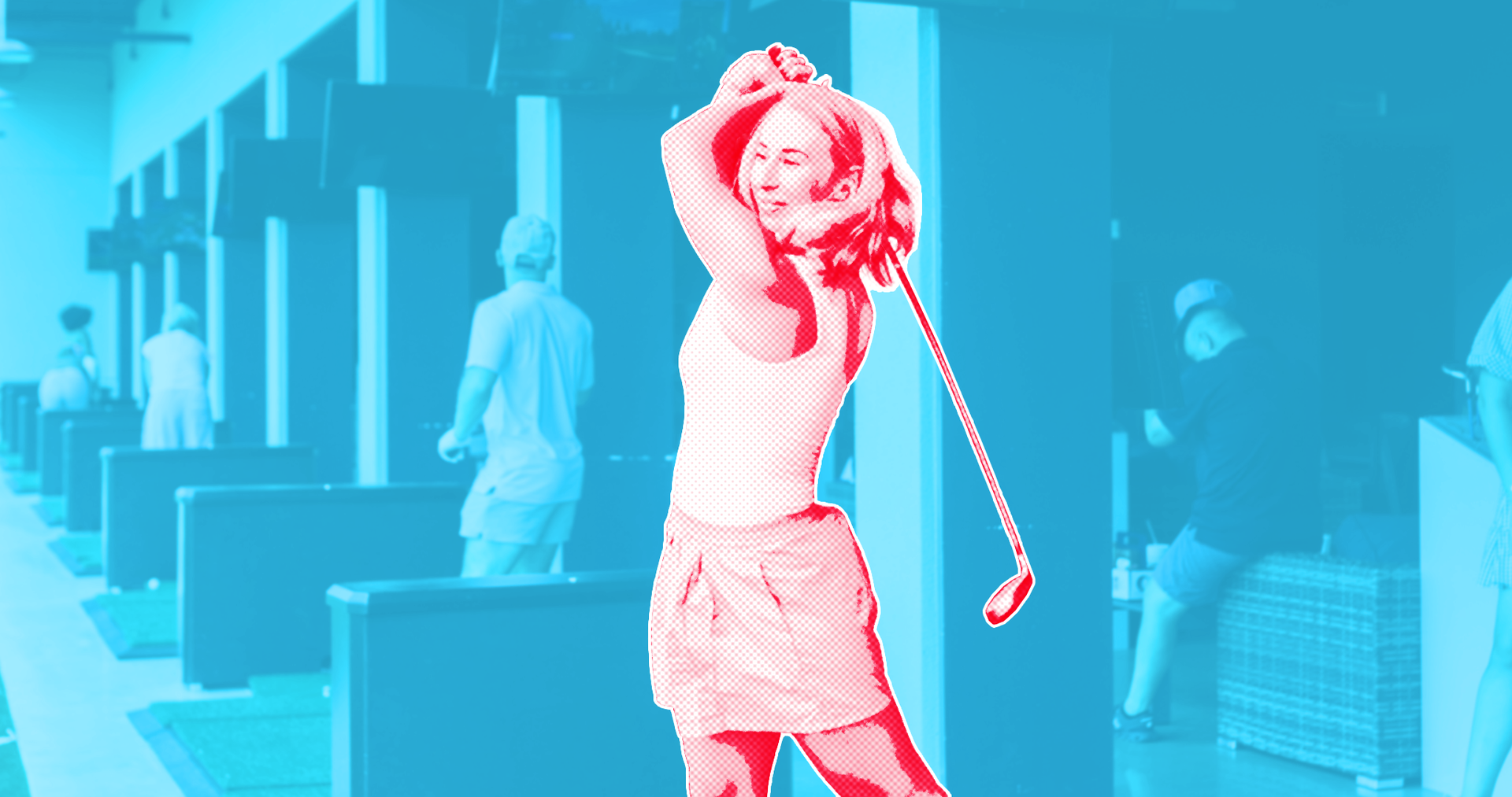 A group of people are watching a man swing a golf club