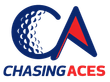 Logo of "Chasing Aces" with stylized "CA" and red flag.