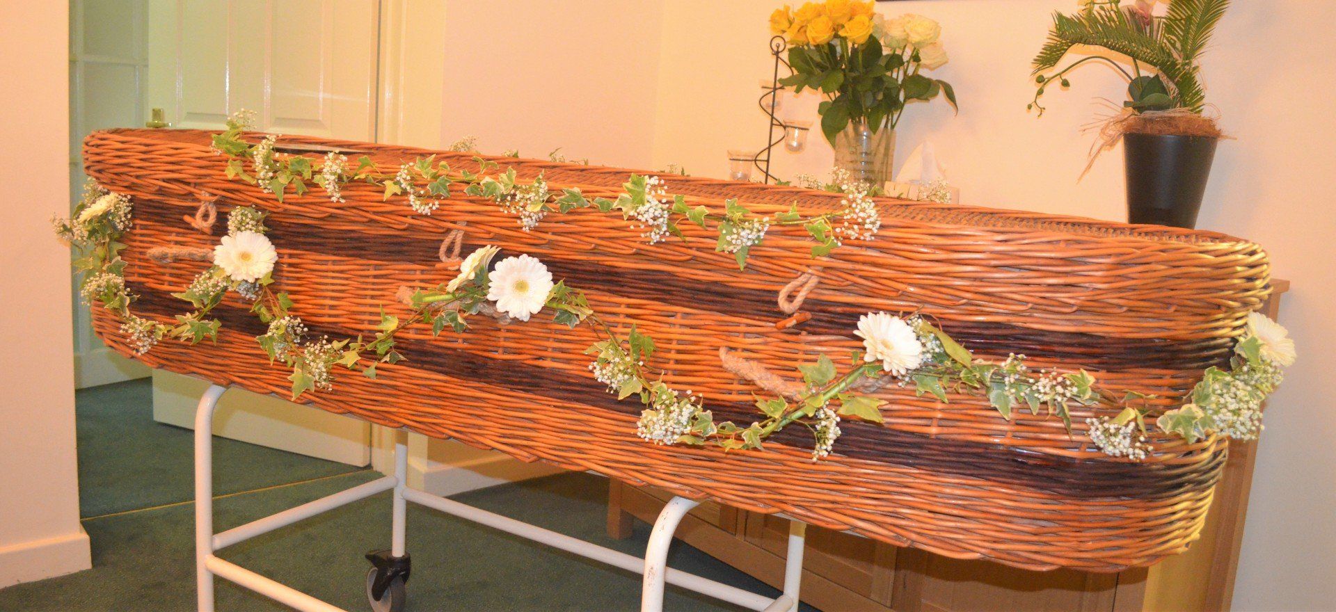 9.  Ivy Garland decorated with Gypsophila and white Germini’s