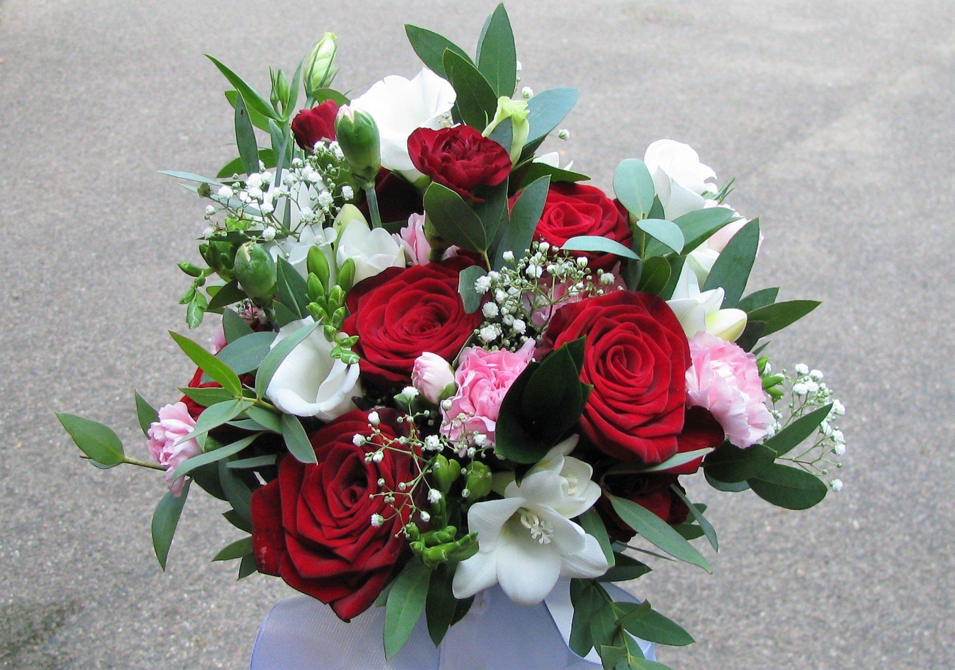 44. Bouquet of Roses, Dianthus, Freesias and Lisianthus