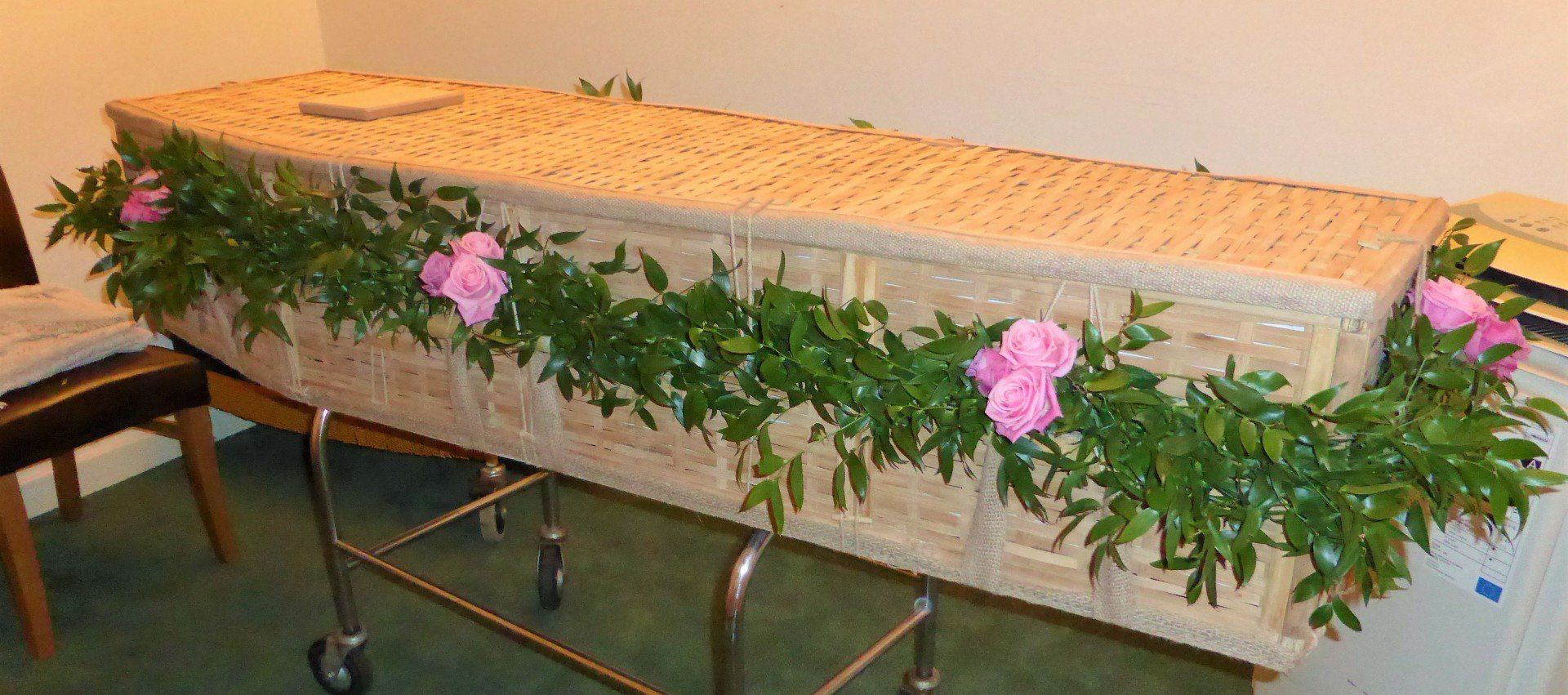 12. Soft Ruscus Garland with pink and lilac Rose posies