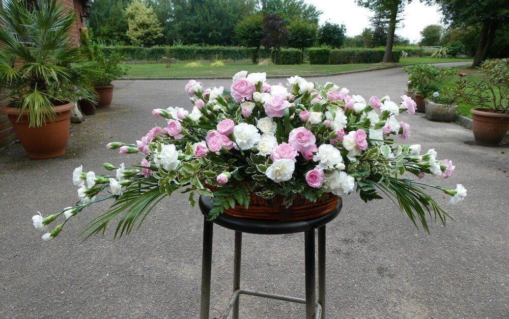 2.  Basket of white and pink Dianthus