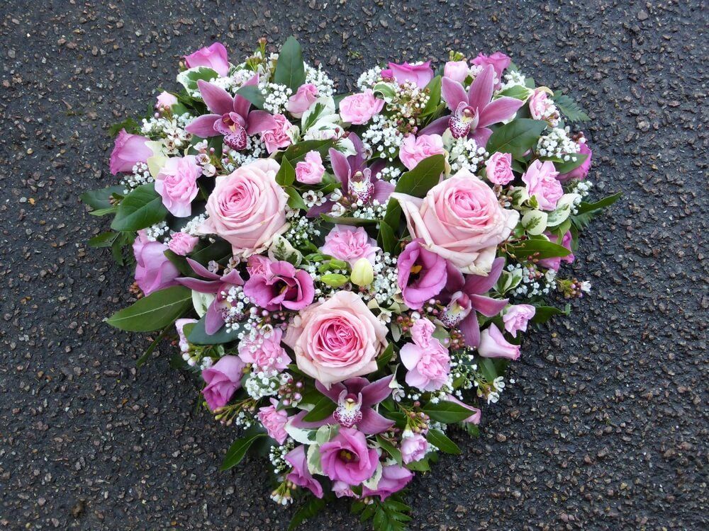 18. Pink Heart with Orchids, Roses, Lisianthus and Dianthus