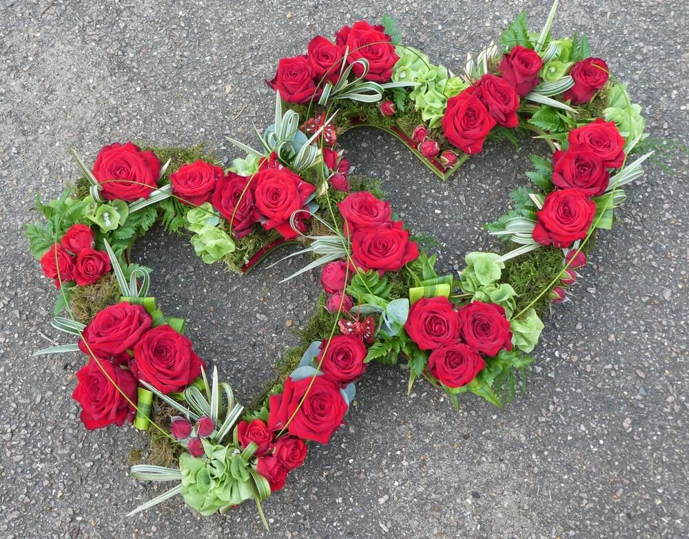 15. Twin hollow Heart with deep red Roses and Butterflies