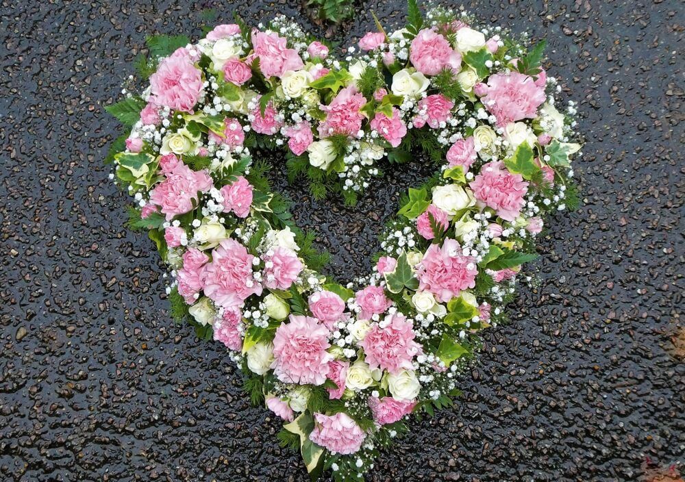 8.  Large hollow Heart with pink and white flowers