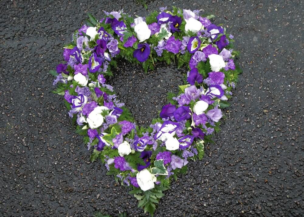 6.  Large hollow Heart in purple flowers