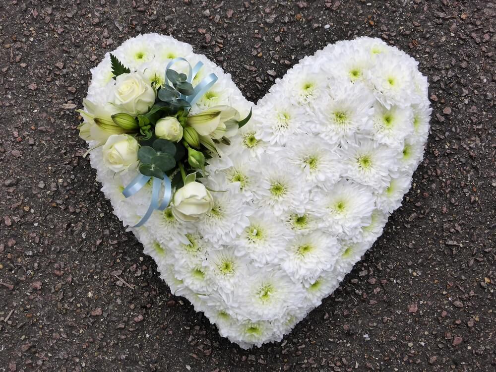 2.  Small white Heart with white Rosebud posy