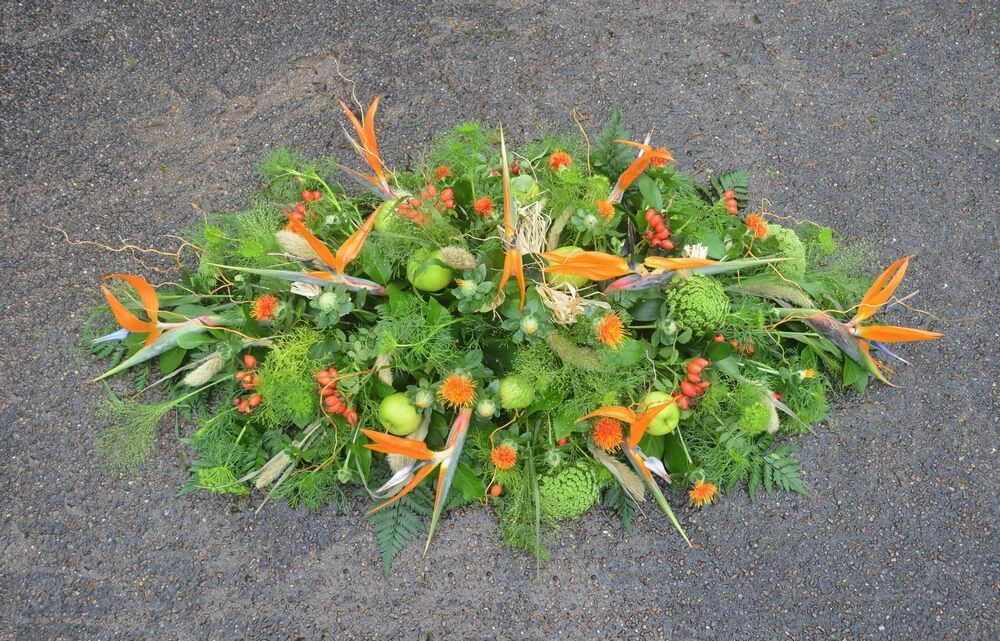 15. Natural spray of Ammi’s, Strelitzias, Rose Hips, Millet Sprays, Carthamus Thistle and Crab Apples