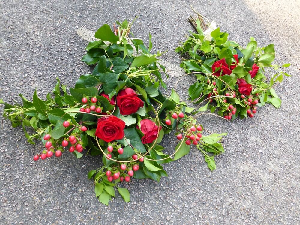 3.  Two hand tied natural Sheaf’s with Roses, Berries, Ivy and curly wood