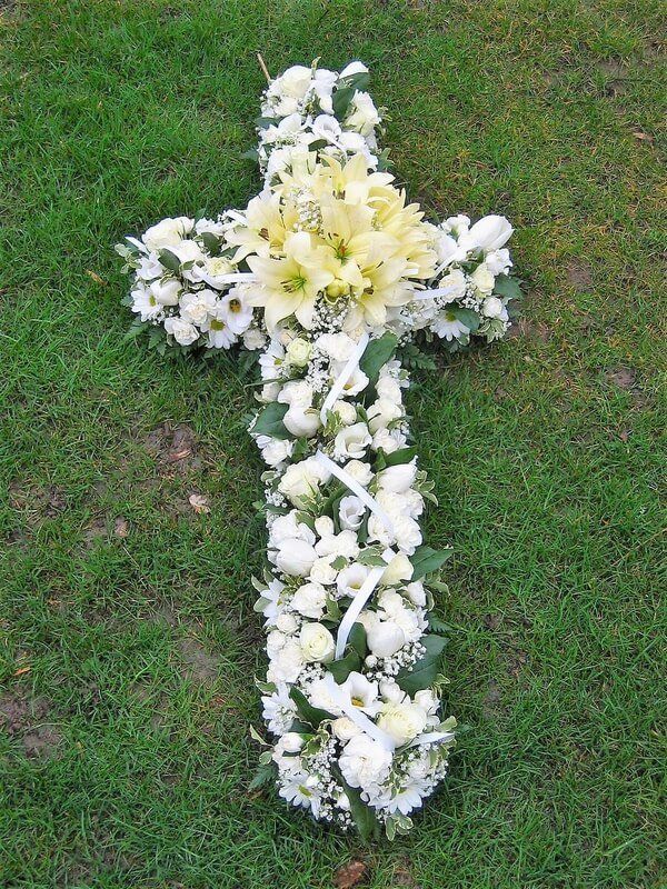 14. 4ft Cross with all white flowers
