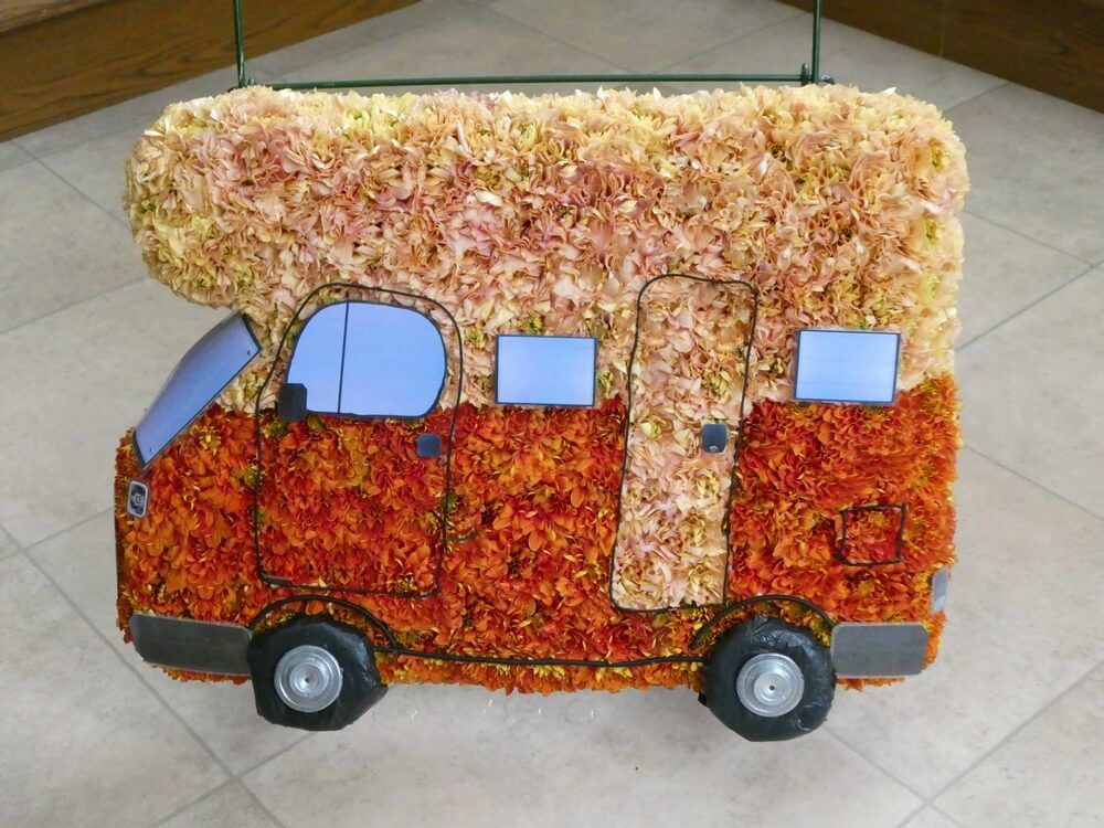 72. Hand cut bespoke Motorhome displayed on a stand