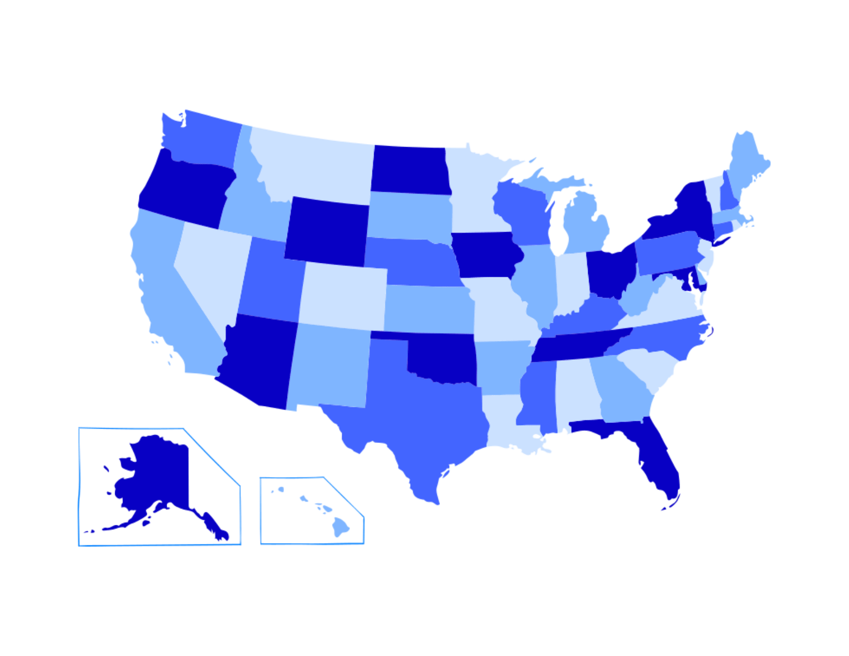 a blue map of the united states of america