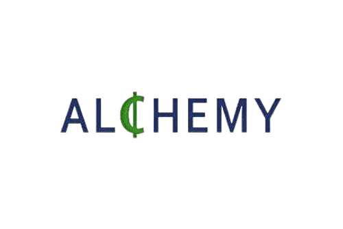 a logo for alchemy with a green dollar sign on a white background .